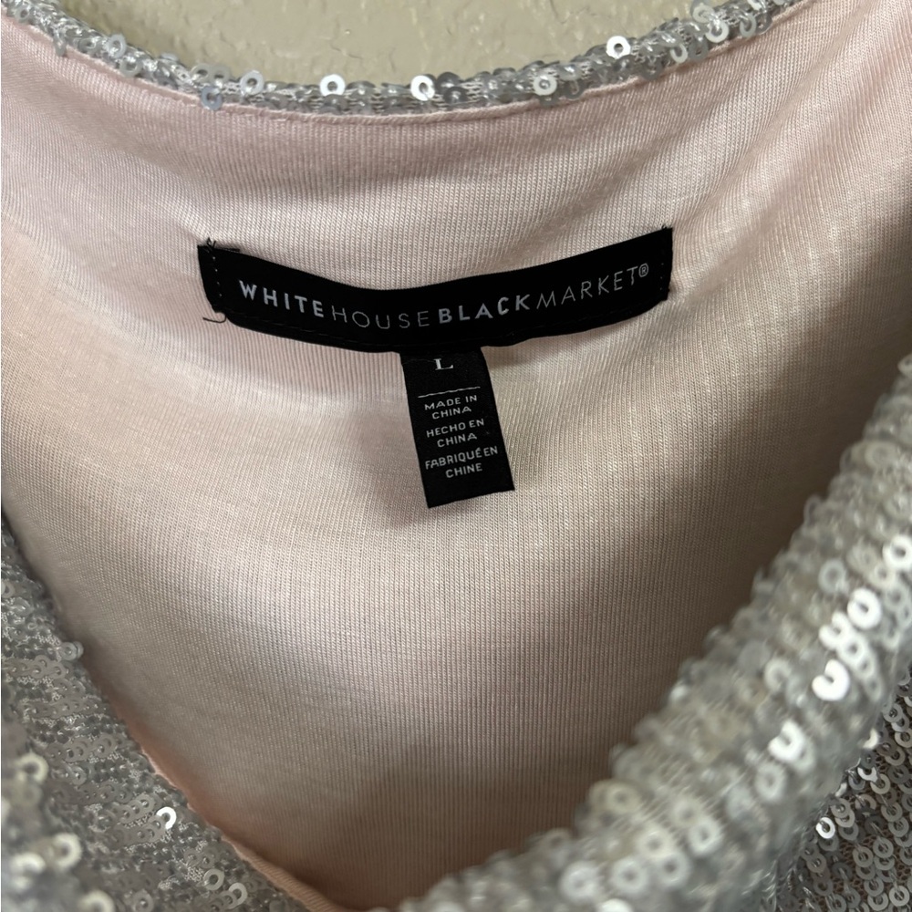 White House Black Market Silver Sequin & Light Pink Camisole - Picture 2 of 9